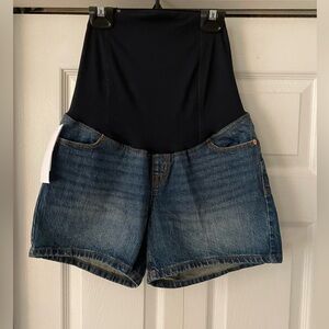 Isabel Maternity Over The Belly Crossover Panel Denim MIDI Shorts size 4